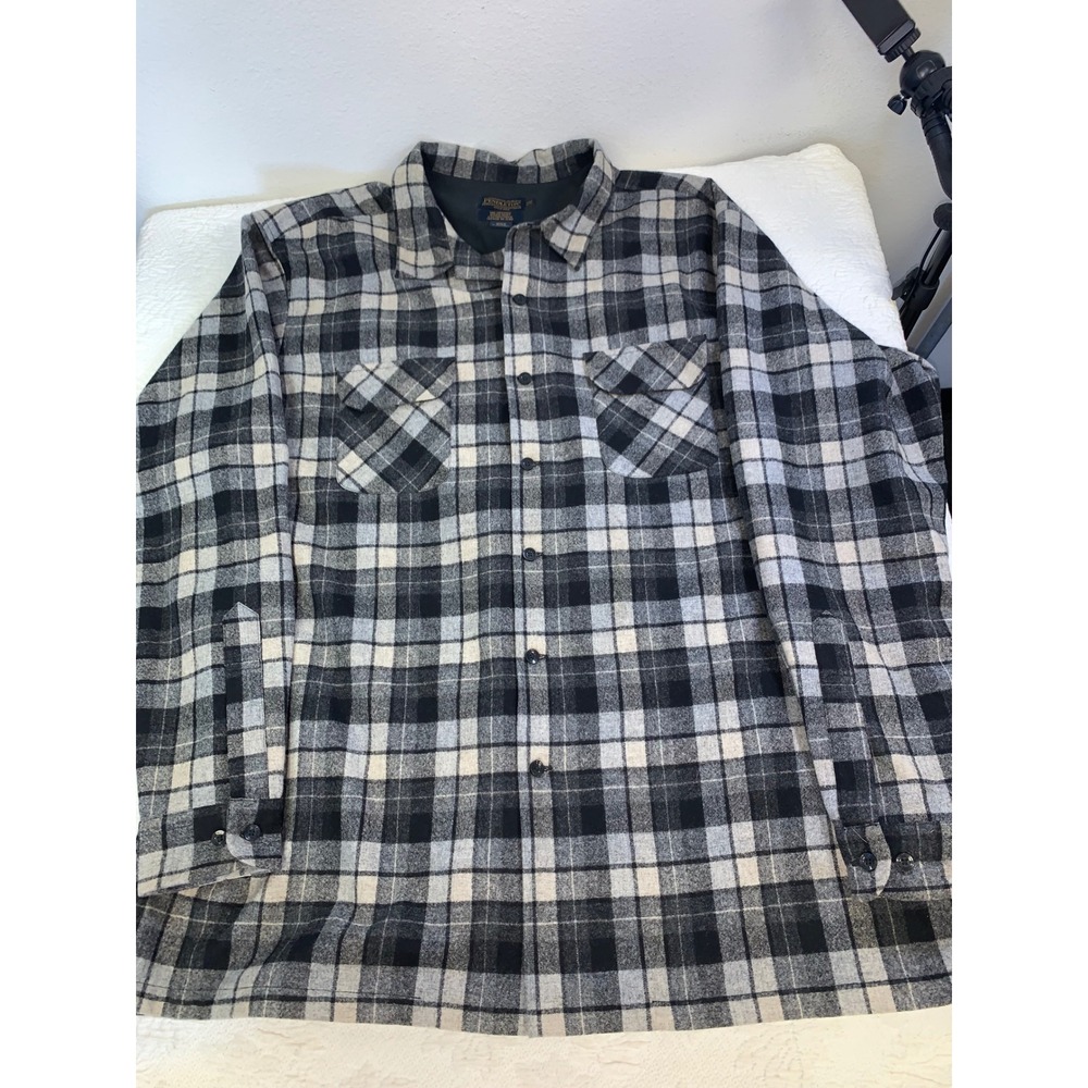Pendleton Original Board Shirt Mens XXXL Tall Grey Black Plaid 100% Virgin Wool